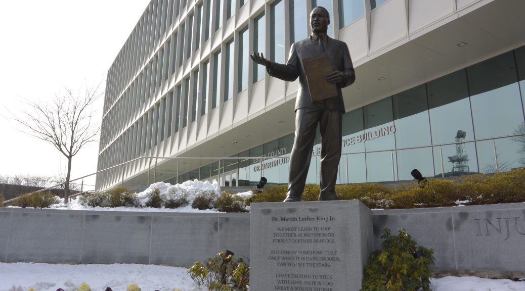 Statute of MLK jr outside Essex County Justice Building